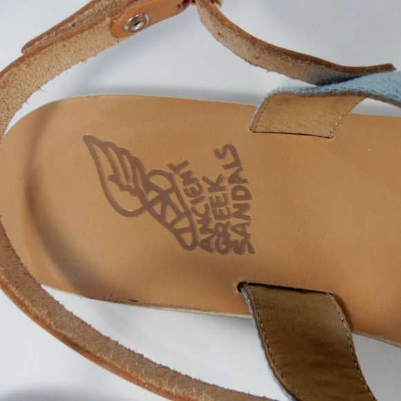 ANCIENT GREEK SANDALS Clio Slingback Size 40 9 Blue Denim Bow Tan Leather NEW - Picture 13 of 14